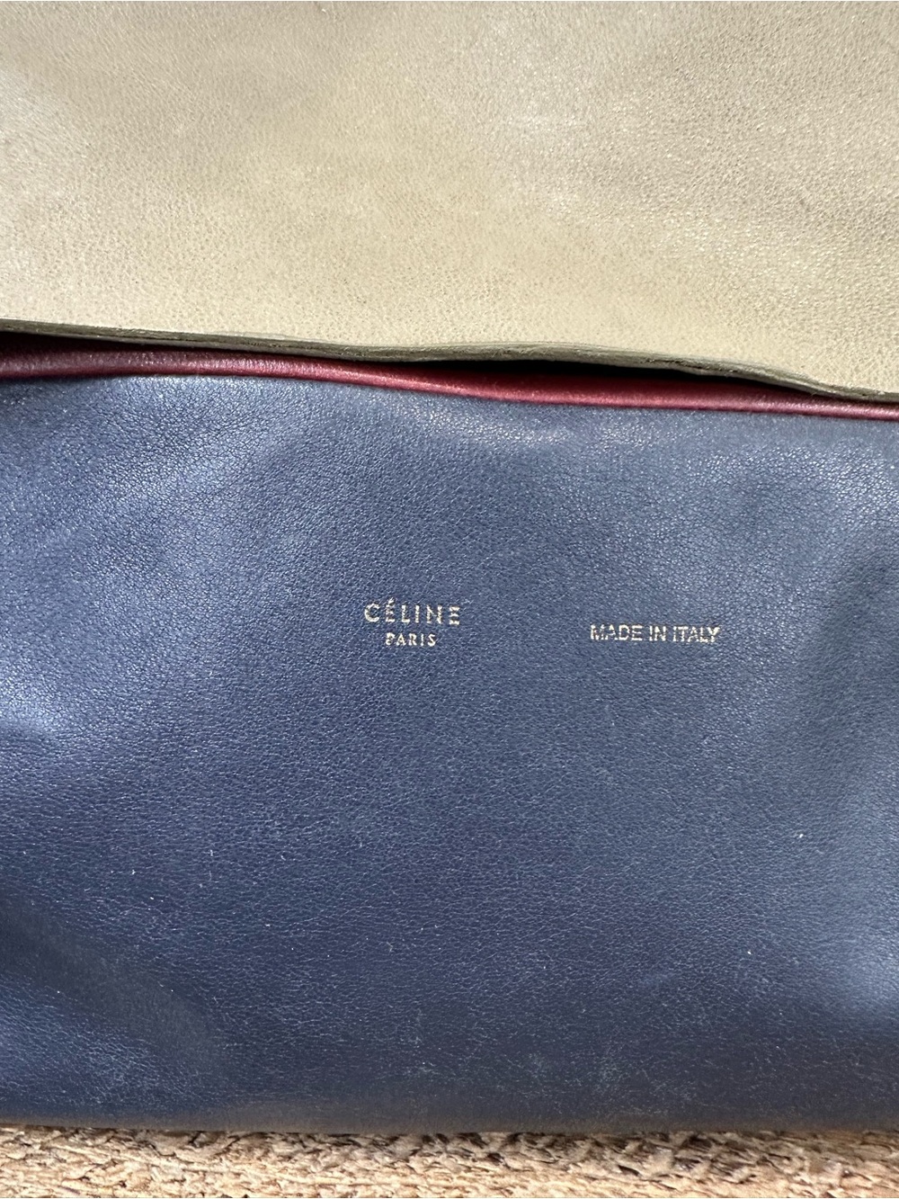 Celine Large Tri-Color Leather Foldover Hobo Shoulder Bag Made in Italy - Picture 9 of 12